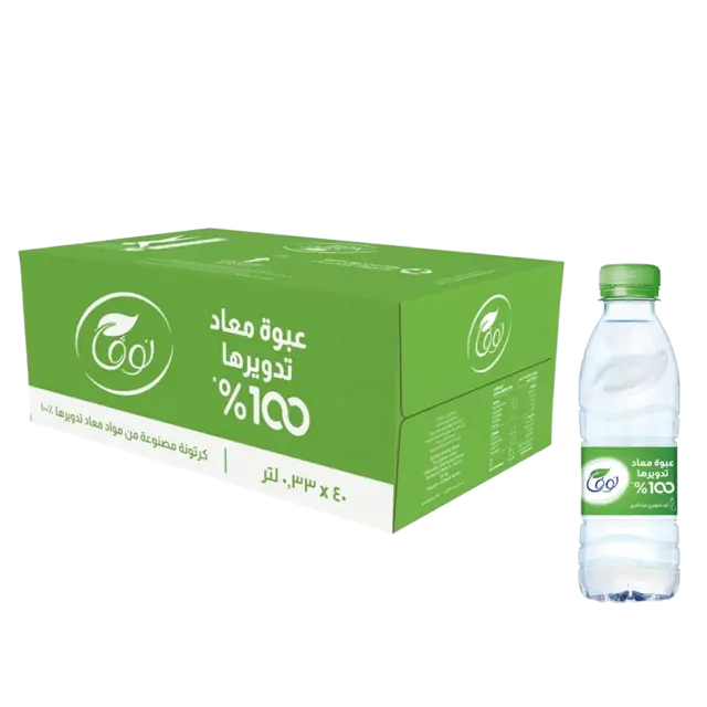 مياه معدنية معبأة في عبوة معاد تدويرها